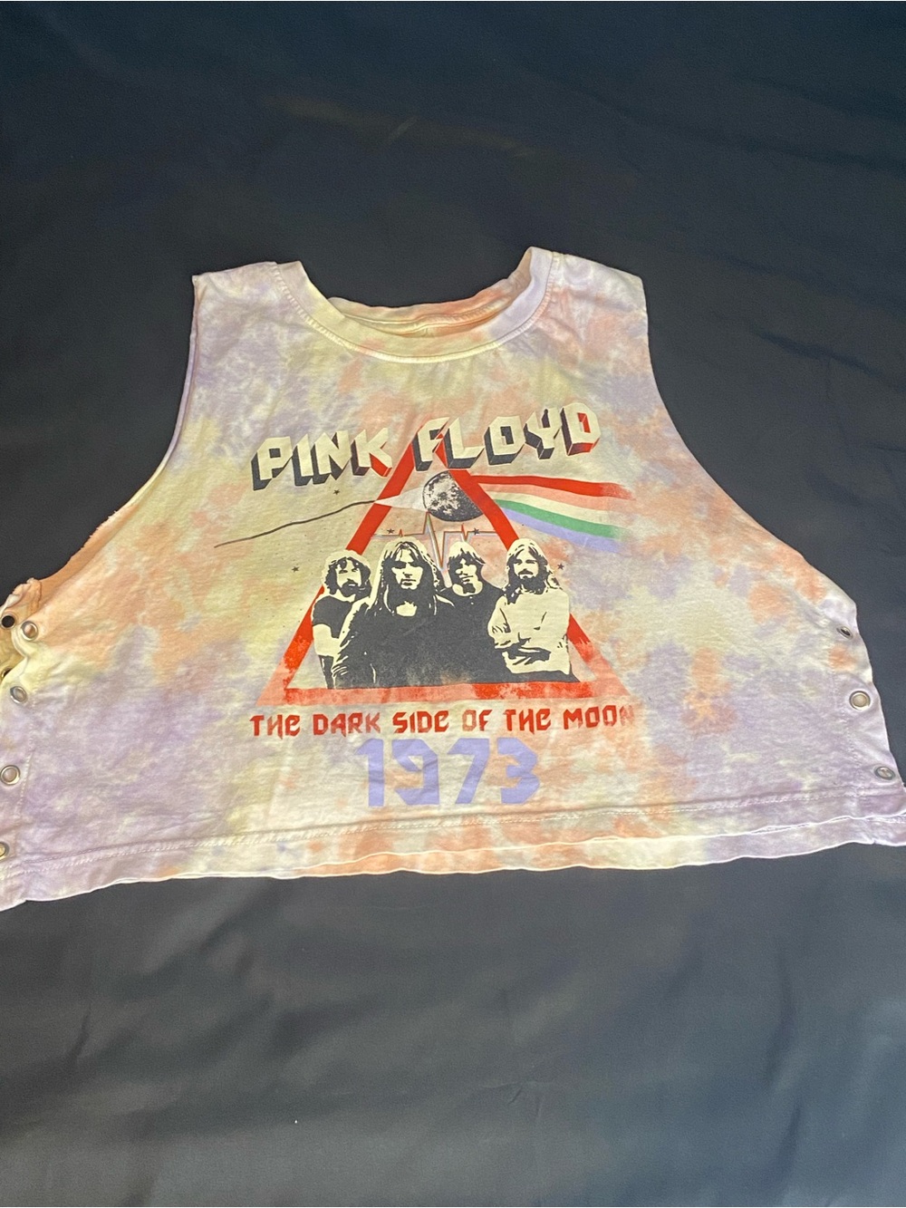 Pink Floyd Pastel Tie-Dye Crop Tank Top with Band Graphic